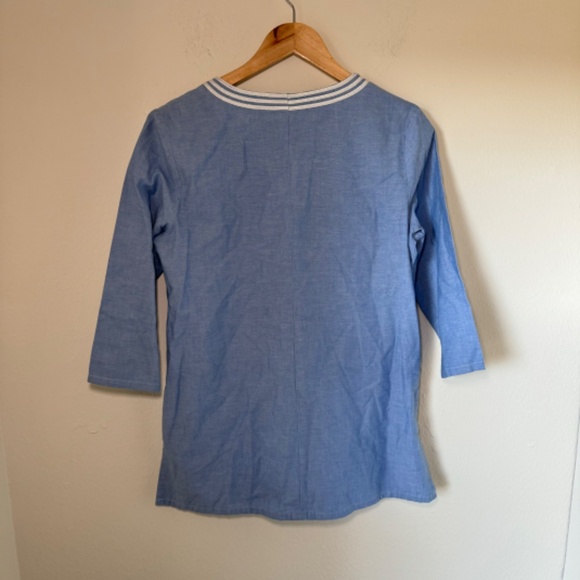 J. McLaughlin Tunic Top Women's Blue SM Embroidered Vacation Resort Preppy - Picture 4 of 5